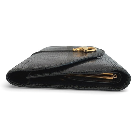 Gucci Vintage GG Kiss Lock Coin Purse Wallet Black Embossed Leather Crest Italy - Picture 5 of 13